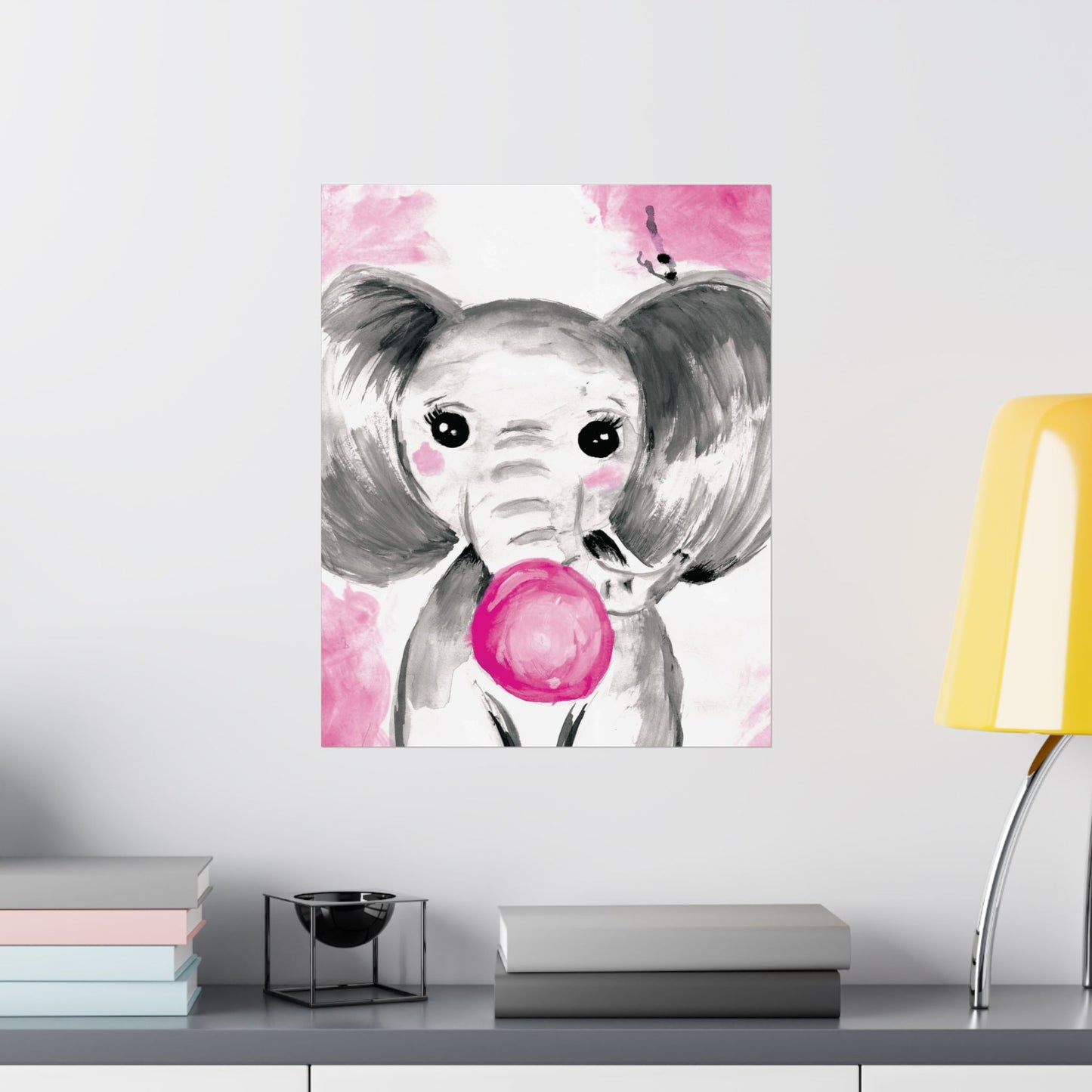 Little Elephant with pink bubblegum without AI - Matte Vertical Posters