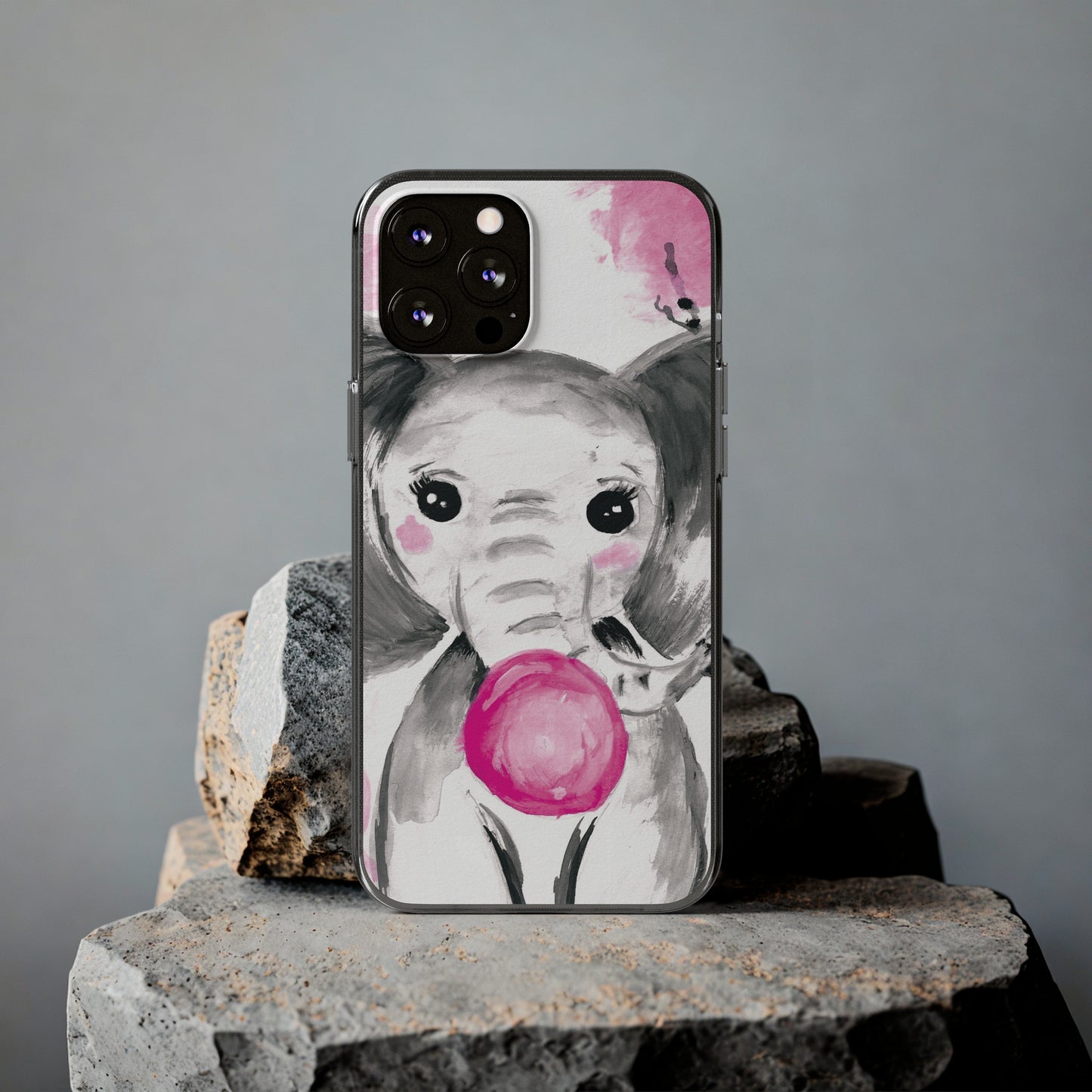 Little Elephant with pink bubblegum without AI - Soft Phone Cases