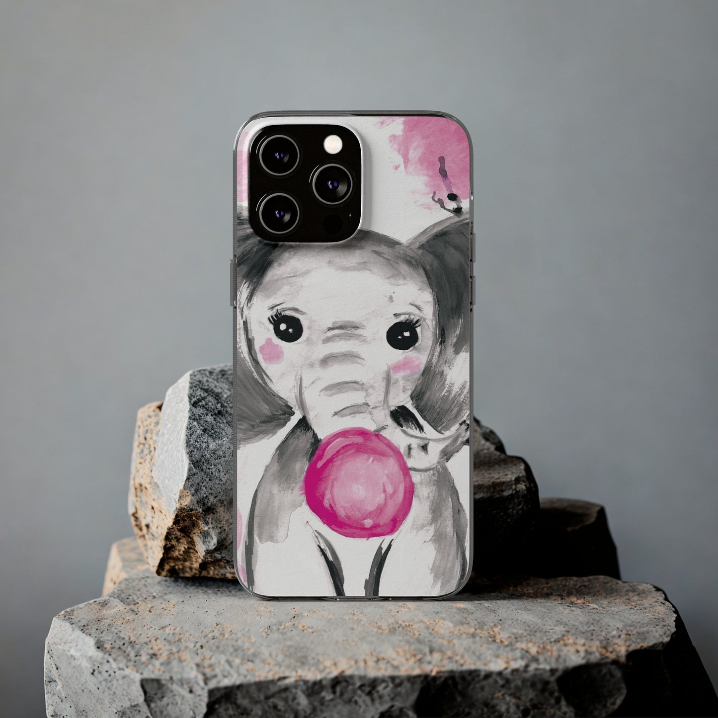 Little Elephant with pink bubblegum without AI - Soft Phone Cases