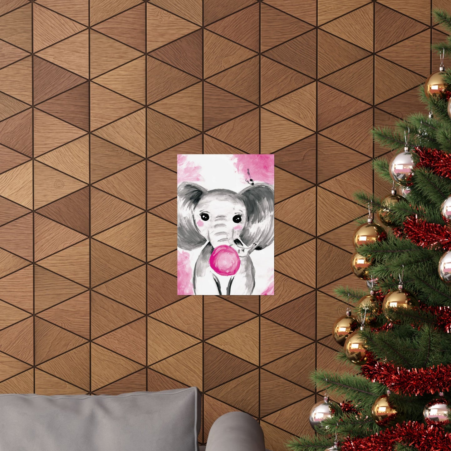 Little Elephant with pink bubblegum without AI - Matte Vertical Posters