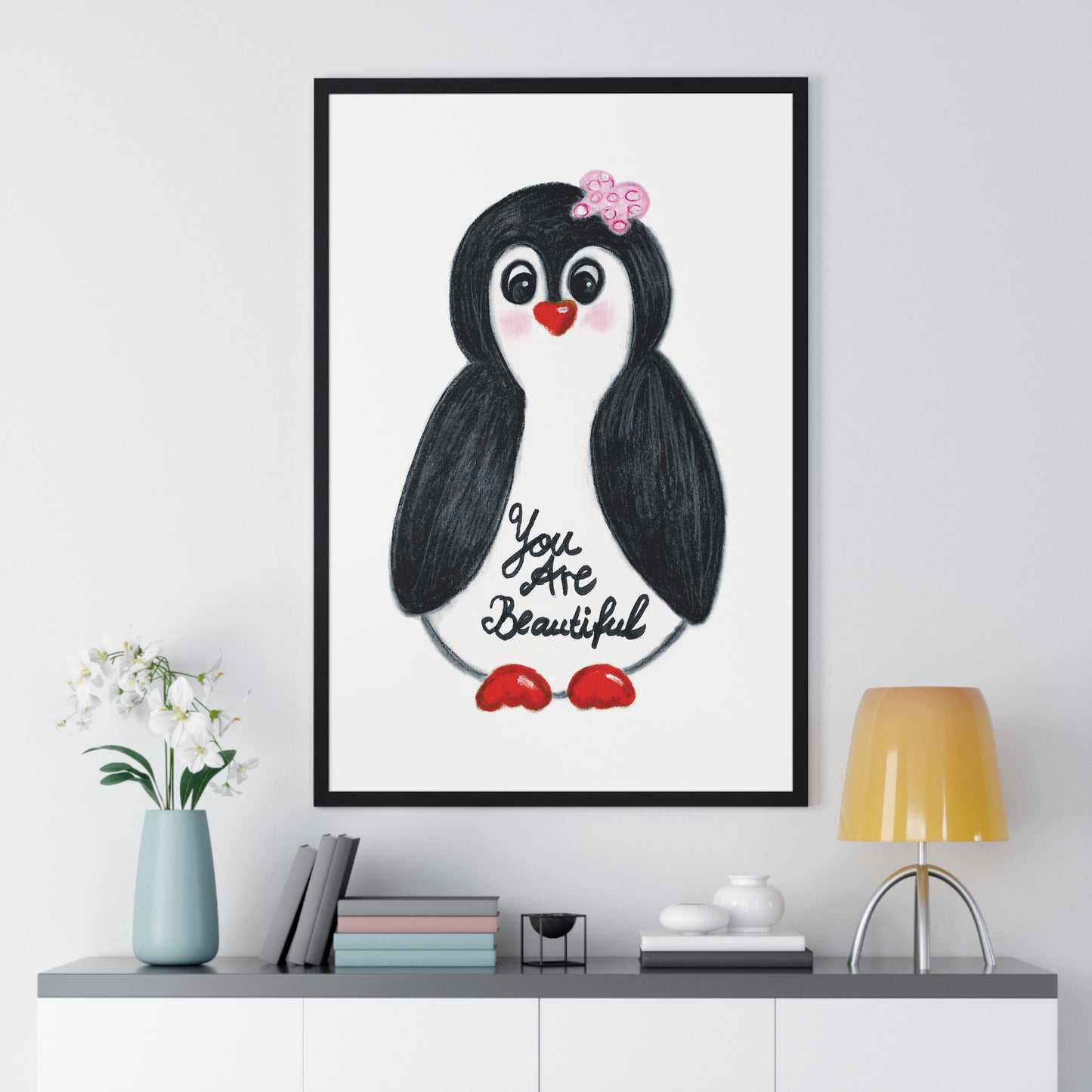 Little penguin beautiful - Vertical Framed Poster