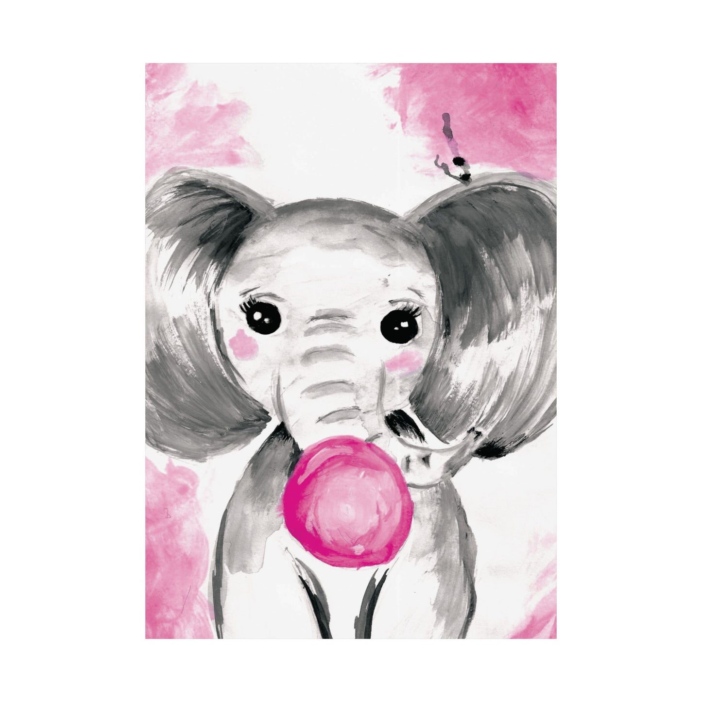 Little Elephant with pink bubblegum without AI - Matte Vertical Posters