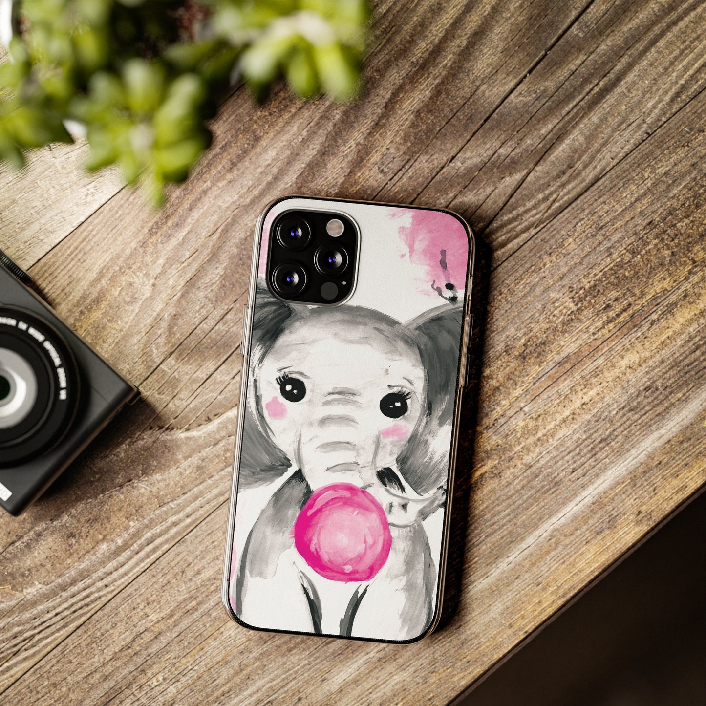 Little Elephant with pink bubblegum without AI - Soft Phone Cases