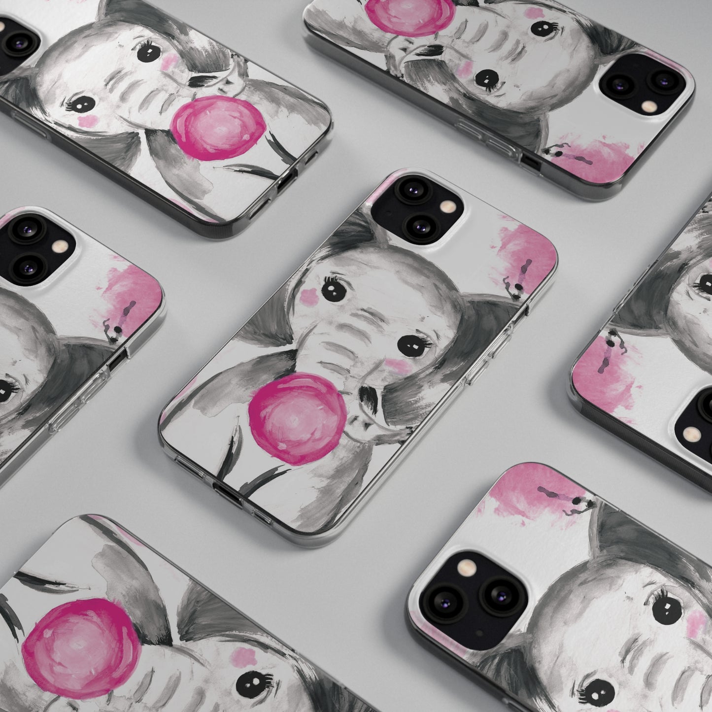 Little Elephant with pink bubblegum without AI - Soft Phone Cases