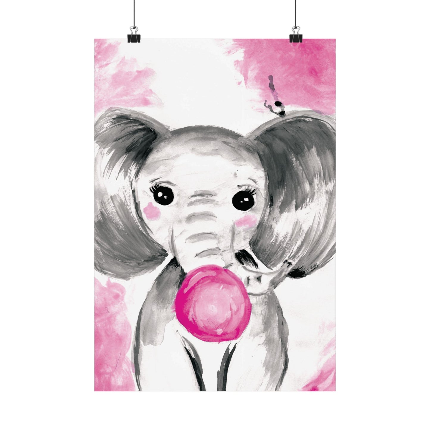 Little Elephant with pink bubblegum without AI - Matte Vertical Posters
