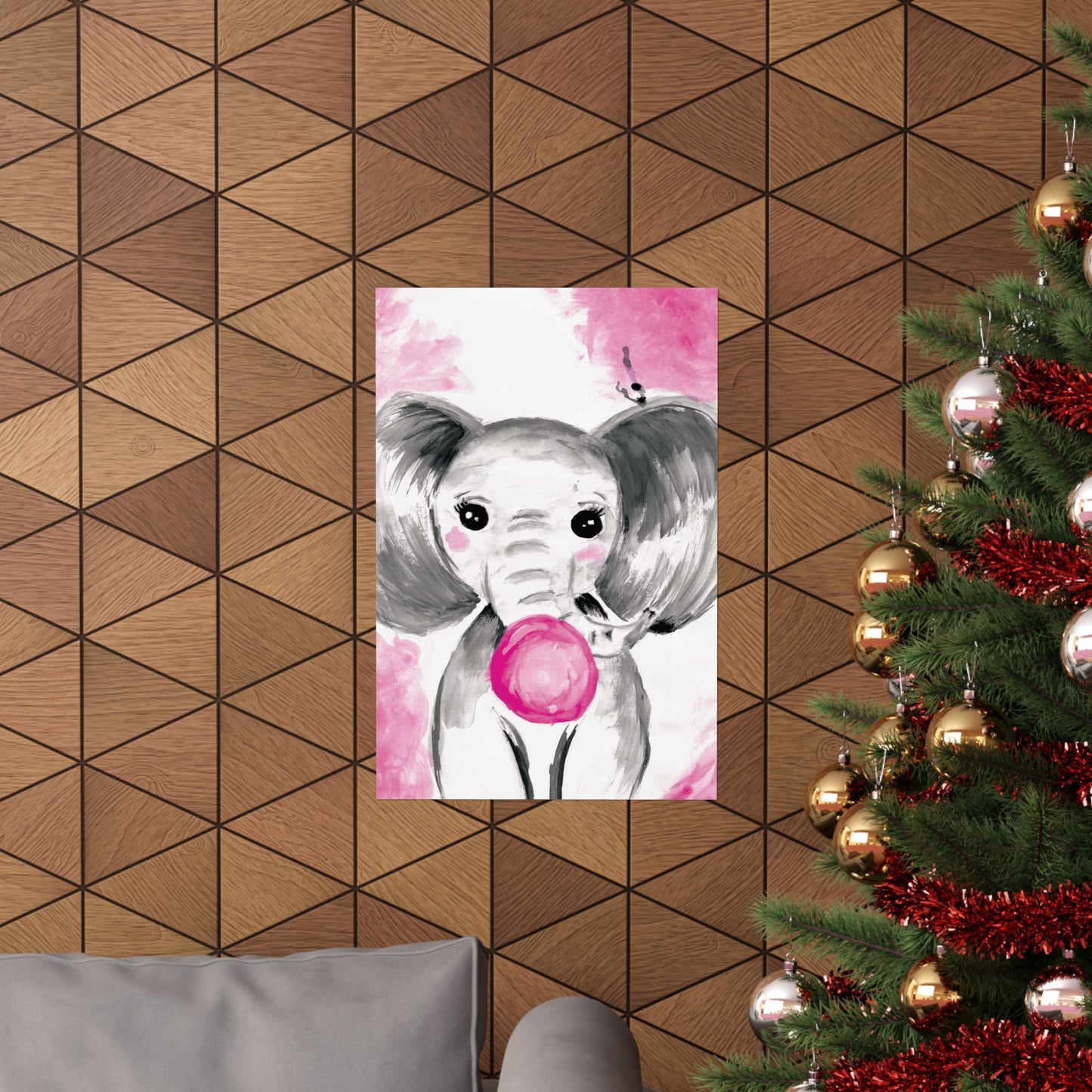 Little Elephant with pink bubblegum without AI - Matte Vertical Posters