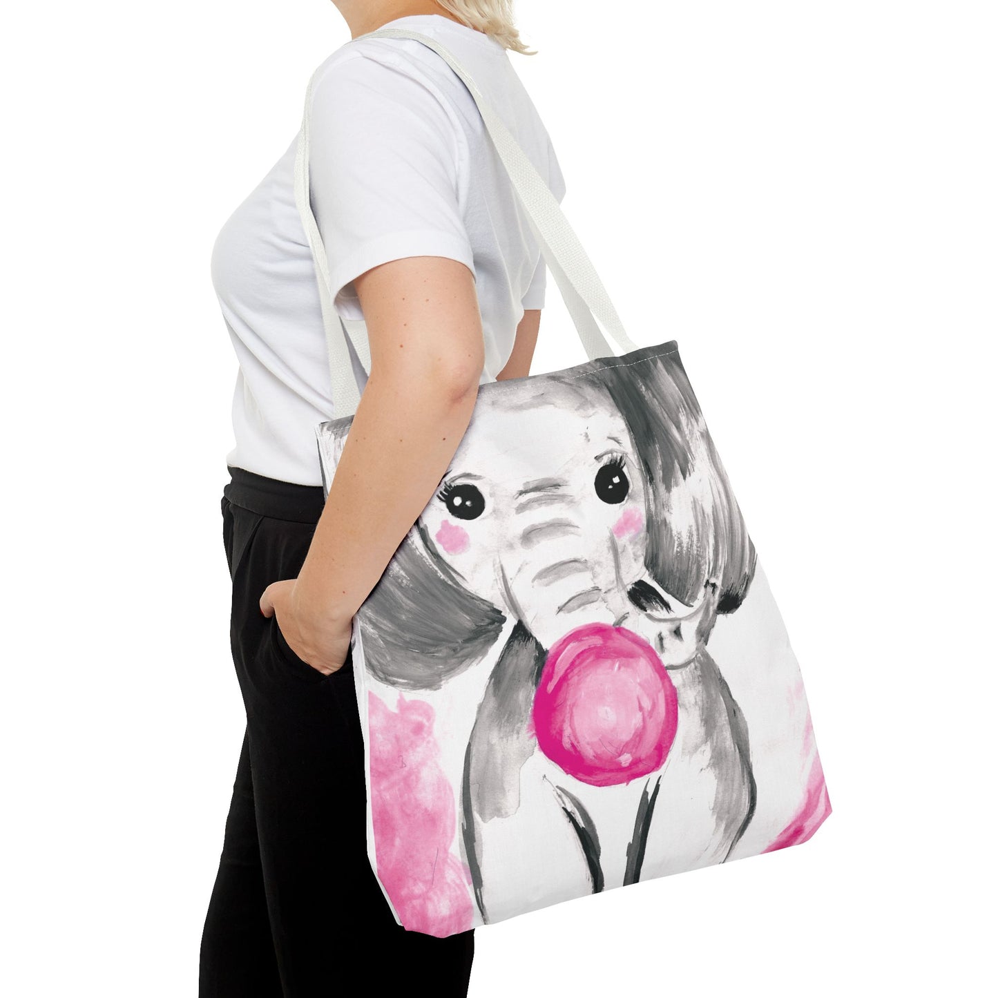 Little Elephant with pink bubblegum without AI - Tote Bag (AOP)