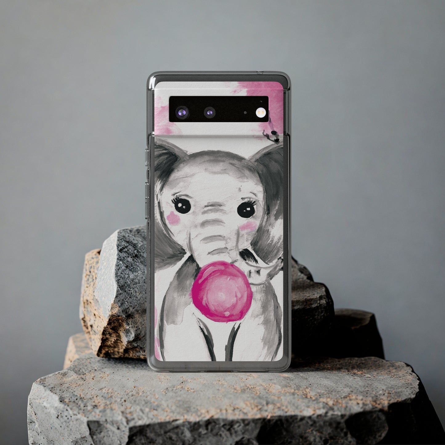 Little Elephant with pink bubblegum without AI - Soft Phone Cases