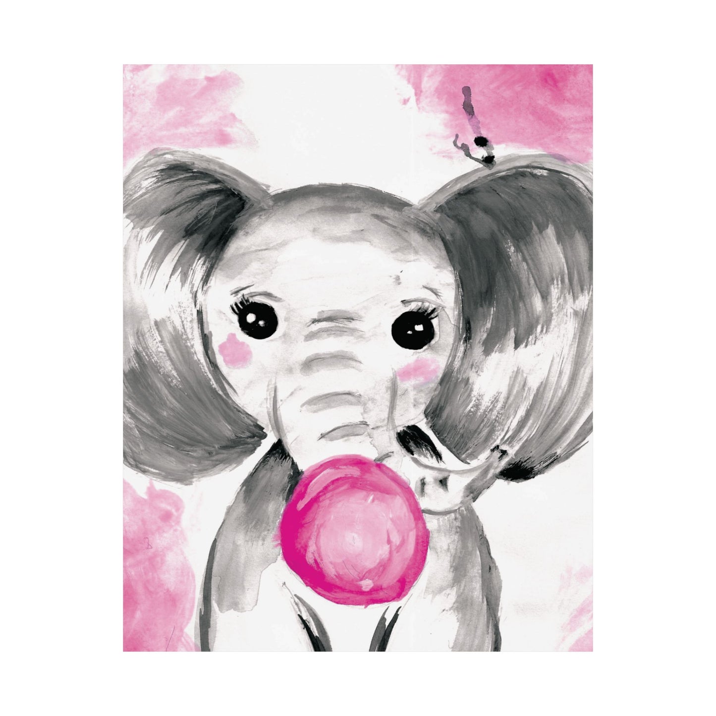 Little Elephant with pink bubblegum without AI - Matte Vertical Posters